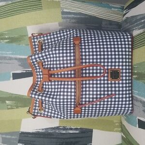 Dooney Bourke Gingham Drawstring Shoulder Bag In Navy